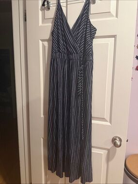 Striped Navy Wrap Maxi Dress